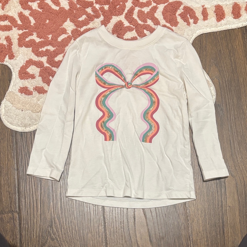 Cat & Jack Cream Long Sleeve Shirt with Colorful Bow